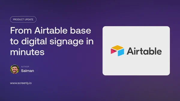 Airtable grid view displayed on a Screenly digital signage screen