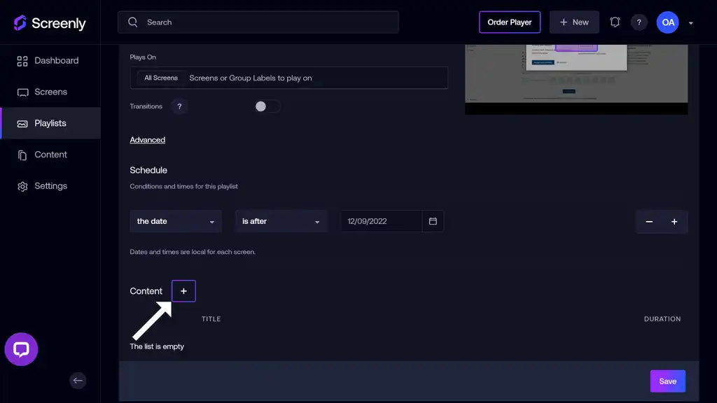 A selected playlist page showing the + button to add content to your playlist
