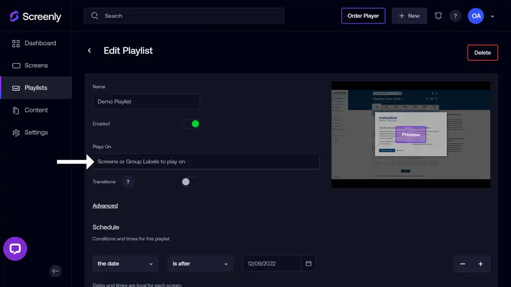 The Edit Playlist page