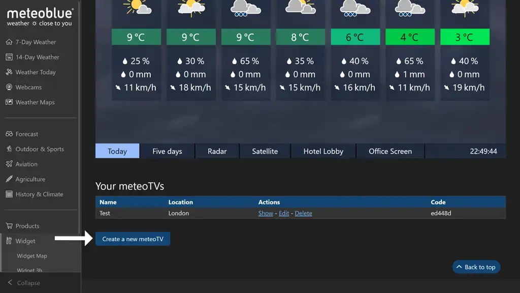 MeteoTV widget page