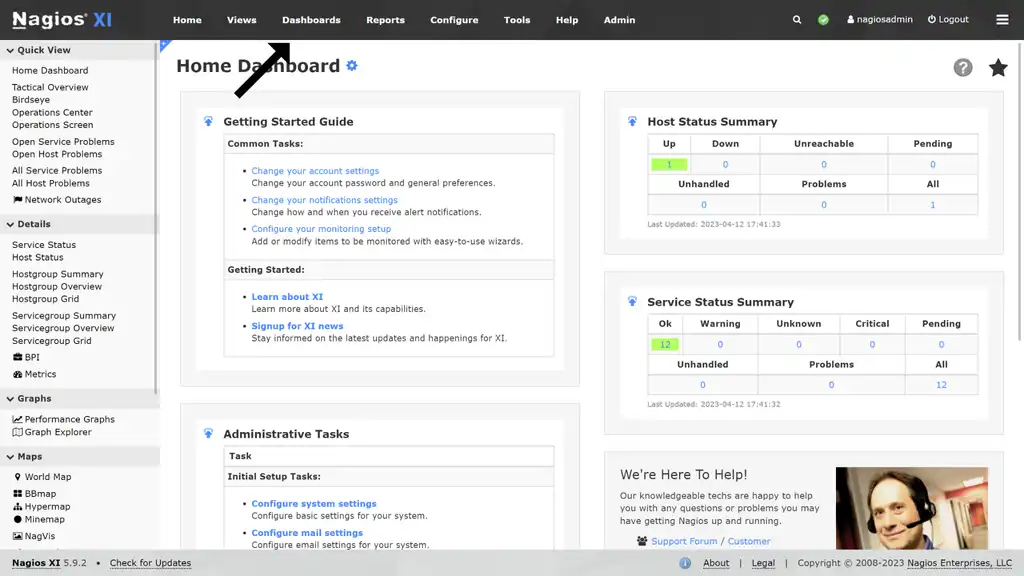 Nagios home dashboard