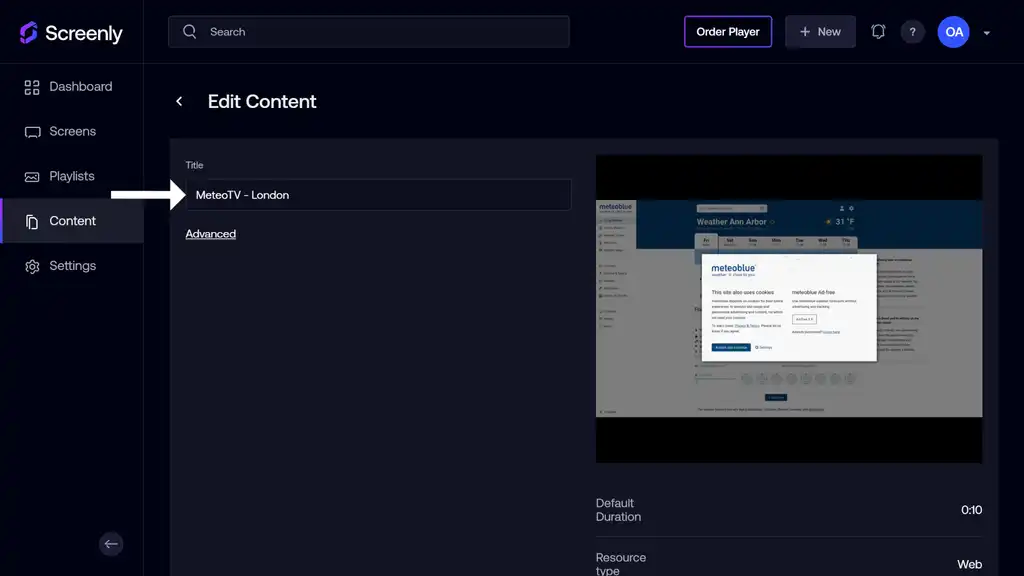 The MeteoTV title page