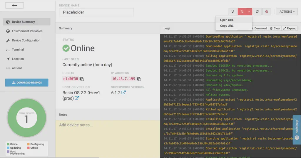 Screenly OSE running on resin.io